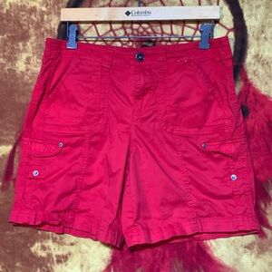 KHAKIS & CO.-women’s red cotton blend cargo stretch khakis shorts